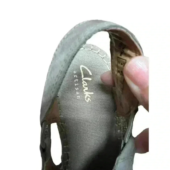 Clarks Artisan‎ Leather Petrina Gail Espadrille Wedge Sandal Sage Color - Picture 5 of 11